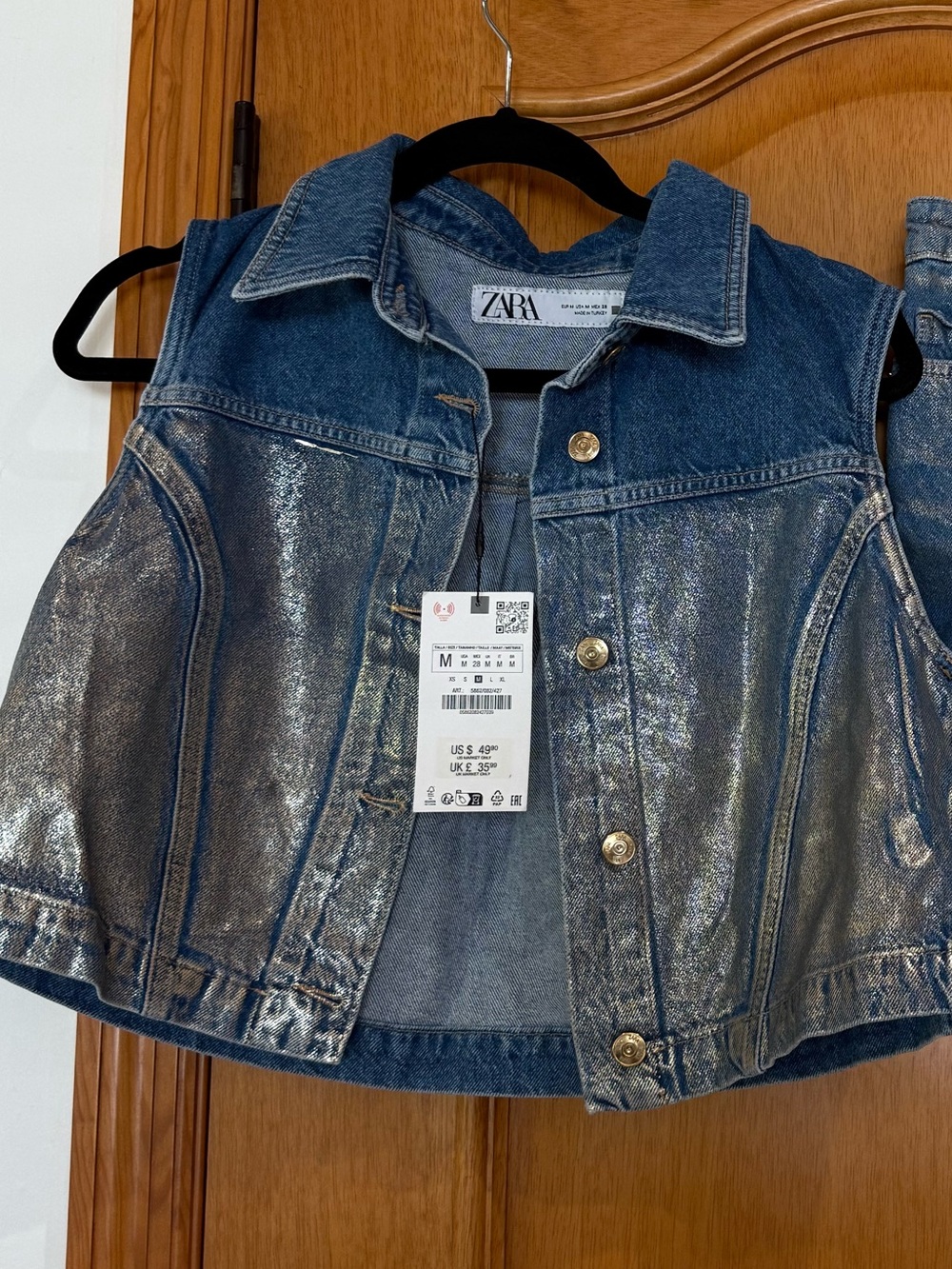 Zara Metallic Blue Denim Shorts